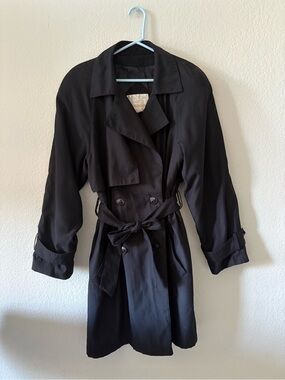 Black Double-Breasted Trench with Self-Tie Waist